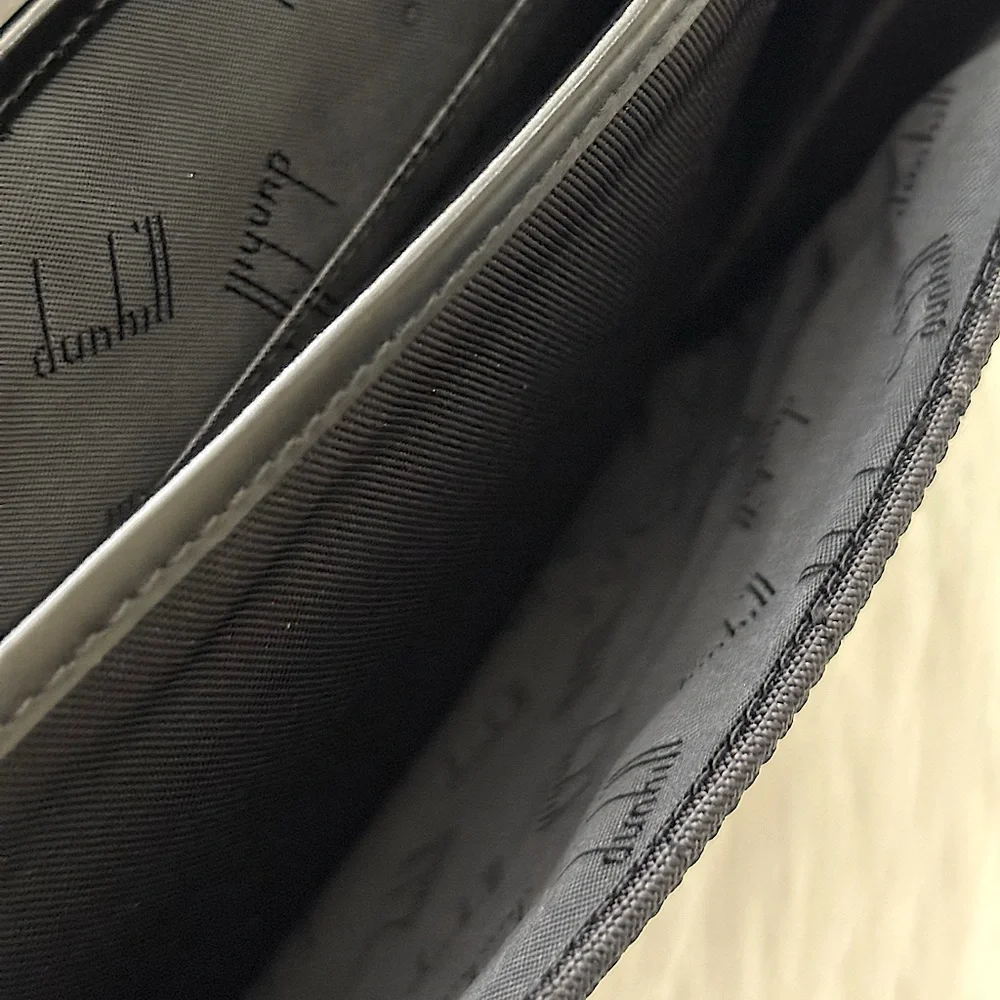DUNHILL - BLACK LEATHER NYLON POCHETTE POUR HOMME TRAVEL BAG POUCH CLUTCH